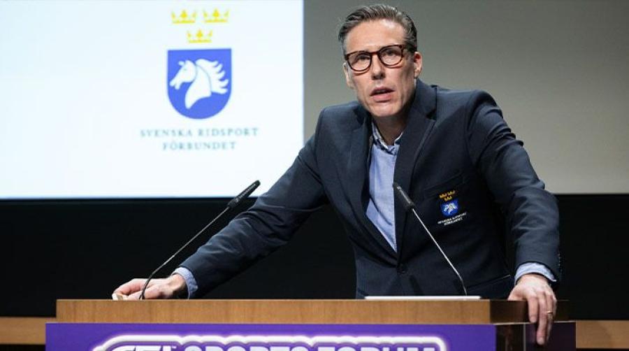 Johan Fyrberg är på plats för att prata hästvälfärd. Foto: FEI/Richard Juilliart
