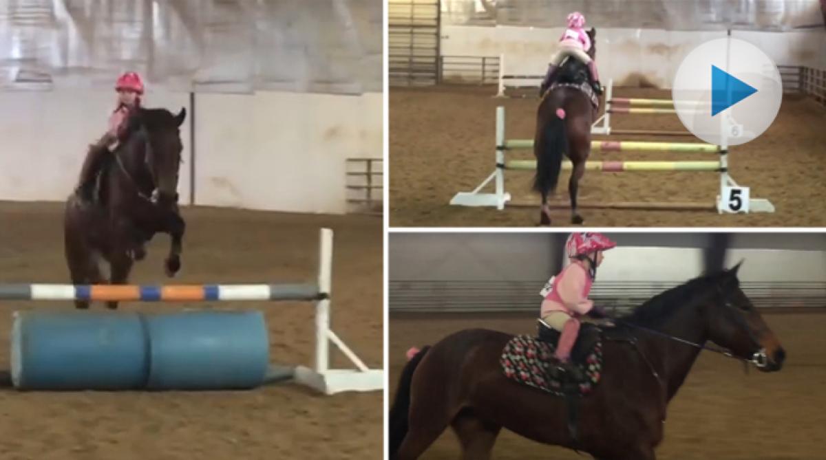 Femårig flicka hoppar bana på över 70 centimeter