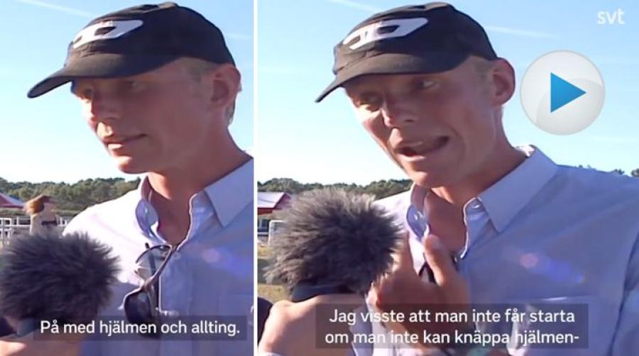 Alla vet vi hur det känns att glömma något viktigt. Men att tappa bort knäppet på hjälmen precis innan OS-start, det ger nog panik på en helt ny nivå.