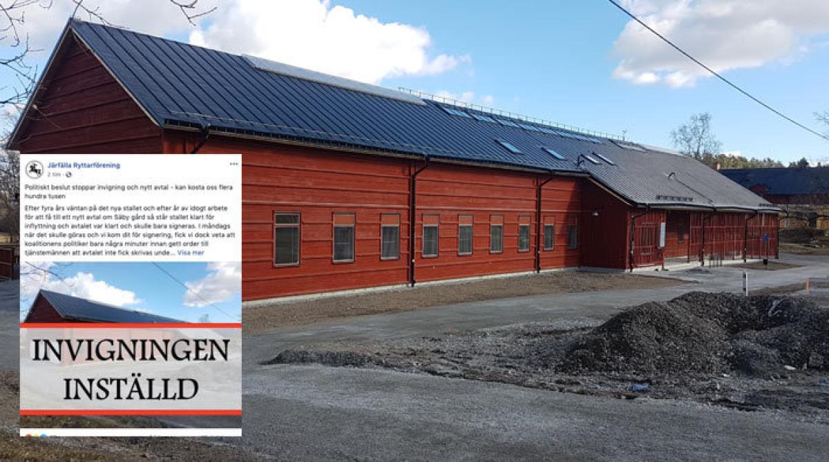 Det nya stallet är färdigt men ridklubbens hästar får inte flytta in. Foto: Järfälla ryttarförening