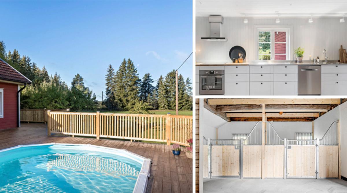 Nyrenoverad hästgård utanför Uppsala – med (minst) två boxplatser och pool