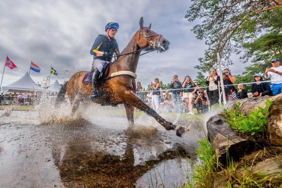 Tidigare EM-medaljören Niklas Lindbäck rider Poynstown Porch i CCI3*S. Foto: Petter Arvidson/Bildbyrån