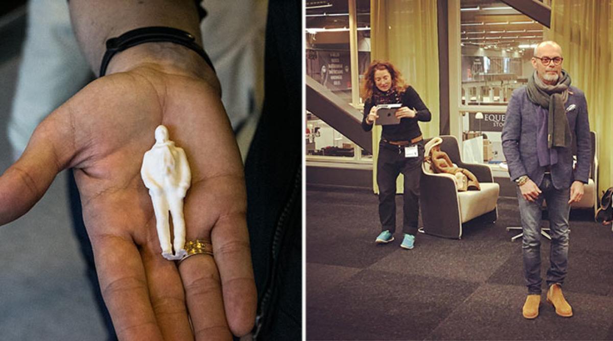 <i>Pether Markne 3D-skannas av Anya Ernest. Foto: Pernilla Holgersson (Markne) och Anna Carlsson-Käck</i>