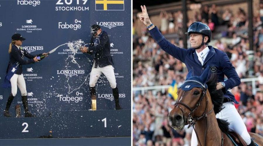 Sommaren 2019 vann Peder och "Allan" den individuella Grand Prix-klassen vid GCT i Stockholm. Malin Baryard Johnsson kom på andra plats. Arkivfoto: Frida Bank.