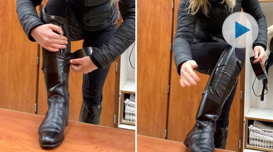 <p>Dags för dagens ridpass, på med stövlarna och upp med dragkedjan... men sjutton också, dragkedjan sprack! Det finns bara en lösning – fram med tejpen.</p>