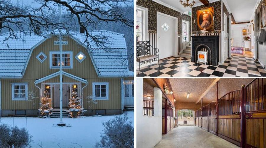 Mindre hästgård med fyra boxar och ridbana