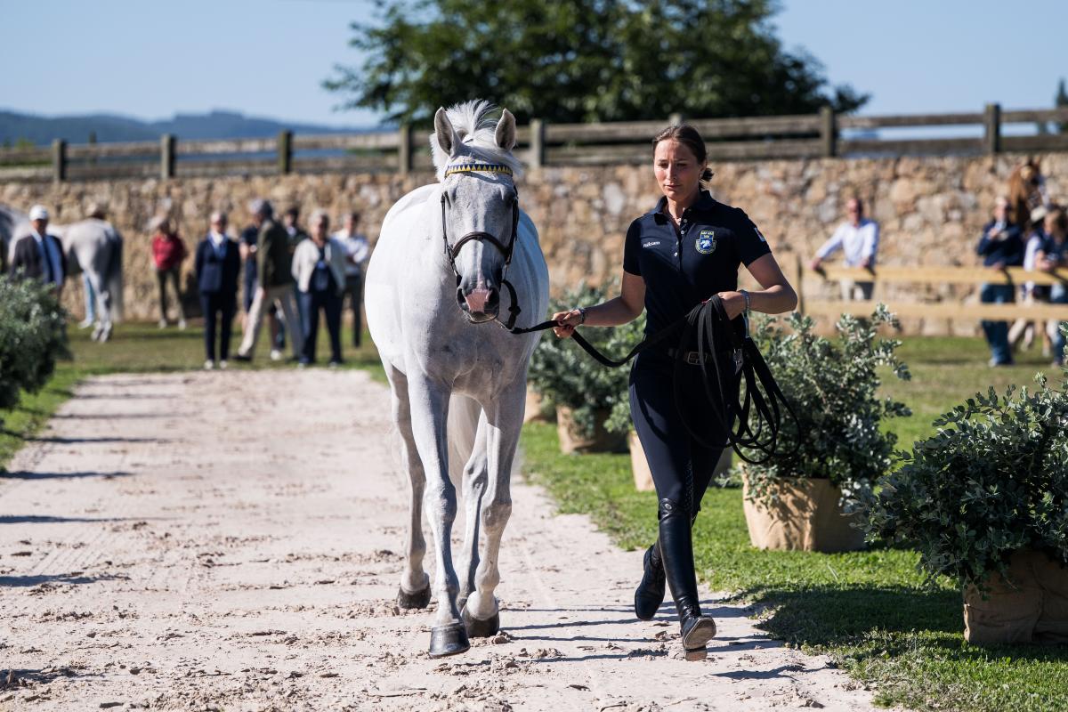 Wilma Hellström och Cicci Bjn vid tisdagens veterinärbesiktning. Foto: Emma Wallskog/Bildbyrån