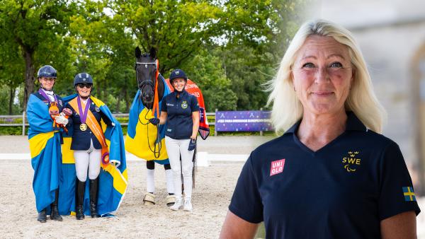 Lena Malmström och Louise Etzner Jakobsson tog flera medaljer i EM – något som förbundskaptenen är väldigt stolt över. Foto: FEI/Leanjo de Koster och Emma Wallskog/Bildbyrån