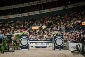 Harrie Smoldes från Nederländerna med hästen Monaco vid Longine World Cup under Gothenburg Horse Show 2025. Foto: Ida Lindemann