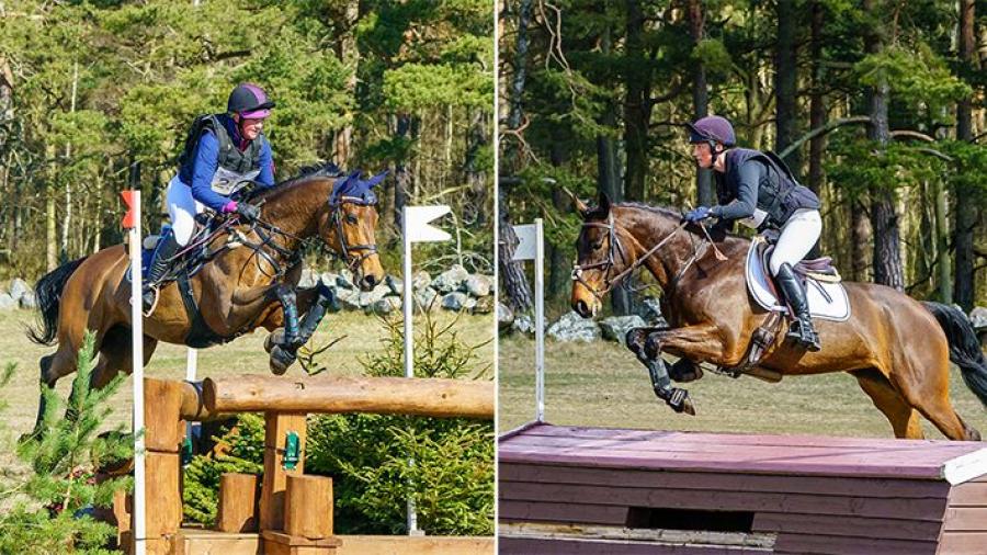 Från vänster hemmaryttaren Hanna Berg med Franky Boy som startr SM för seniorer, till höger Aminda Ingulfsson som startar Vintersaga i Breeders Trophy för femåriga hästar.