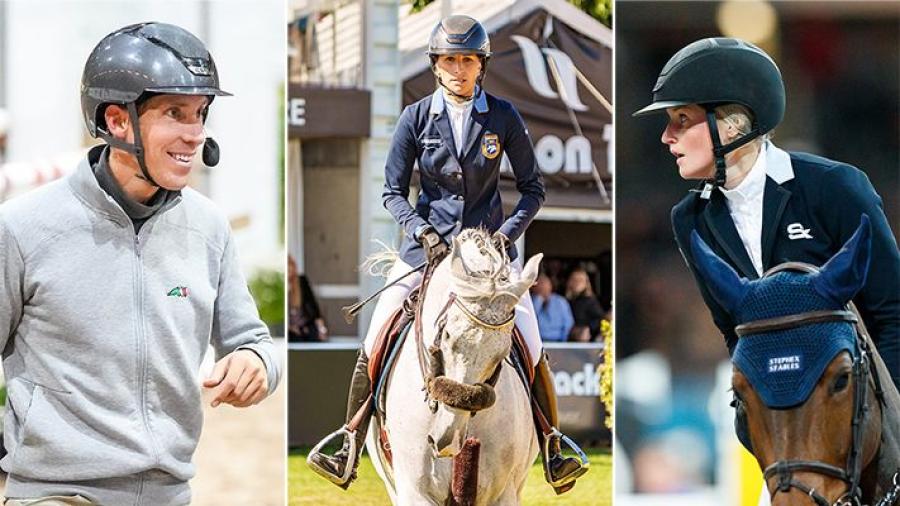 Den här trion ska raka hem så mycket världscuppoäng det går, från vänster Henrik von Eckermann, Wilma Hellström med sin Cicci BJN och Petronella Andersson (foto: Tomas Holcbecher)