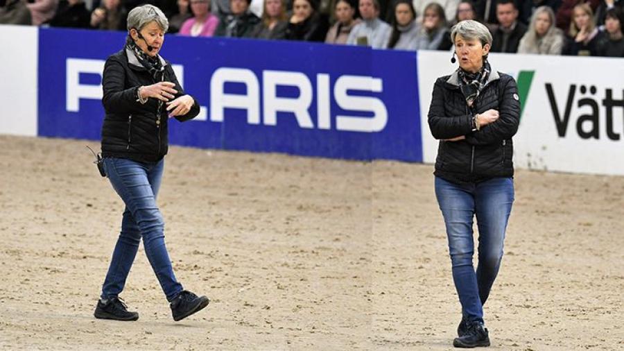 Professor Kyra Kyrklund under sin clinic under Jönköping Horse Show.