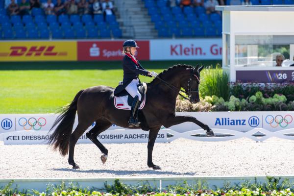 Sandra Sysojeva och Maxima Bella under Grand Prix i Aachen. Foto: FEI/Łukasz Kowalski