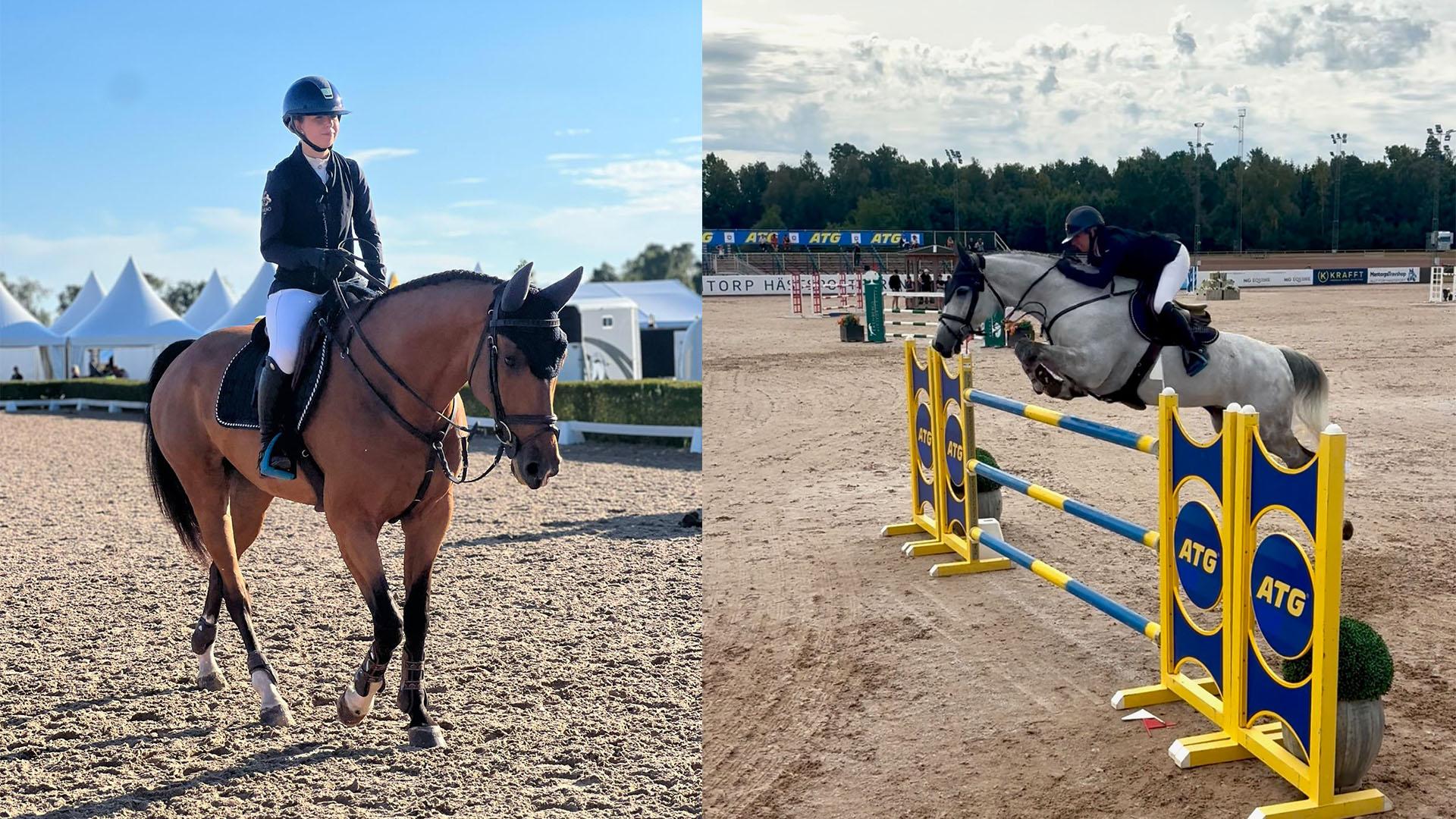 Elin Lundin med hästarna On Tour och Cayman. Foto: Privat