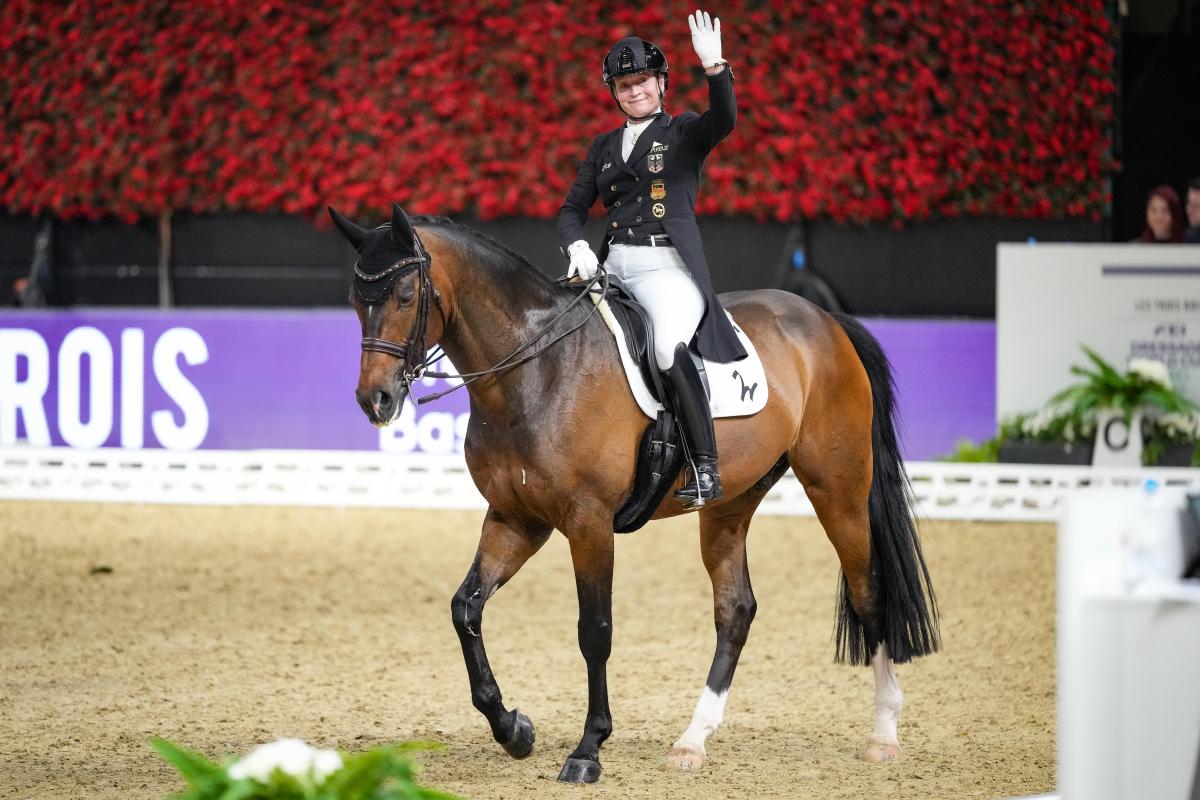 Tyska Isabell Werth tävlade hästen Quantaz senast i världscupfinalen i Basel 2025. Foto: Scoop Dyga/Bildbyrån