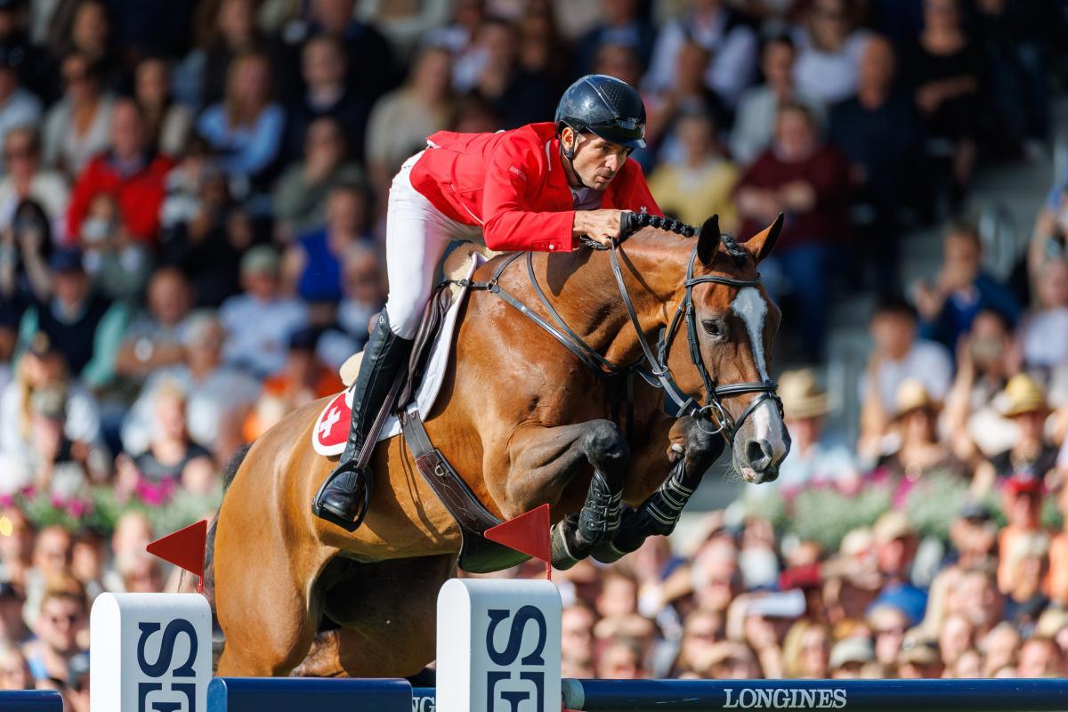 Steve Guerdat tog hem guldet med stoet Dynamix de Belheme vars morfar Cornet Obolensky är relaterad till ytterligare två av hästarna i finalen. Foto: Tomas Holcbecher